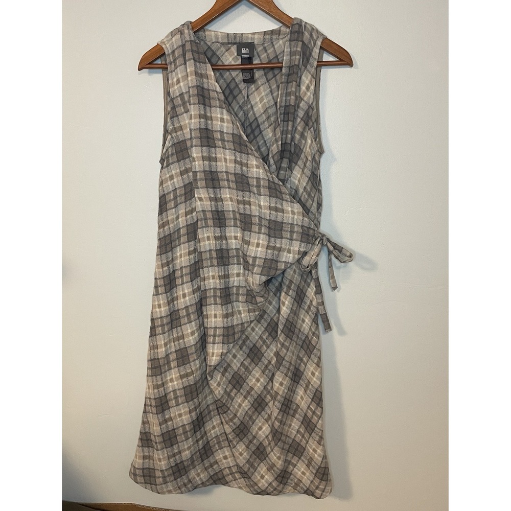 Lilith Wrap Dress Womens Medium Brown Beige‎ Stripe Wool Blend Mesh